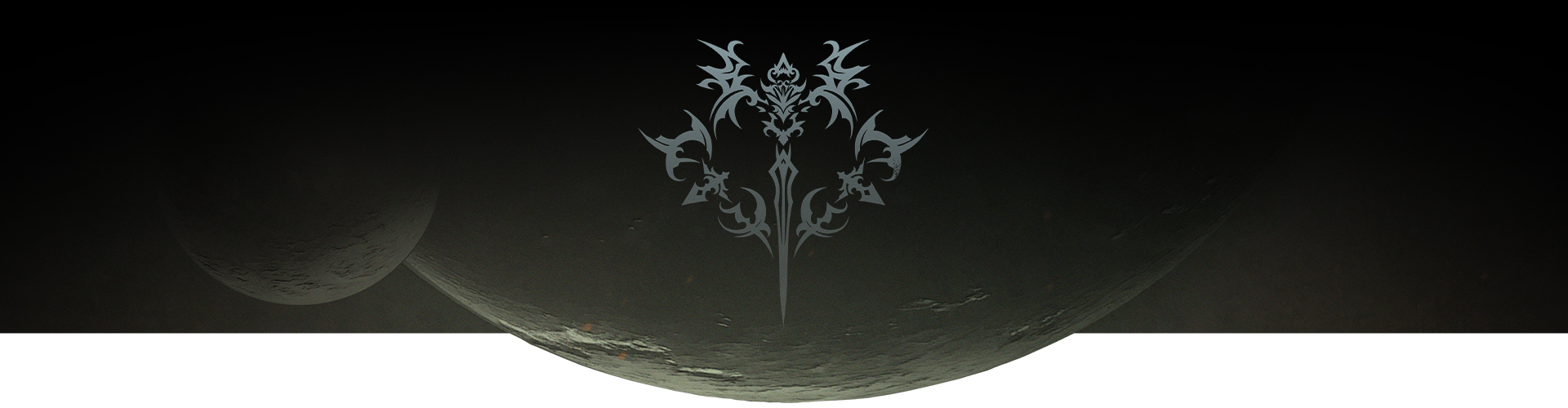 Ένα μεγάλο και ένα μικρό φεγγάρι ανατέλλουν με το λογότυπο του Tales of Arise. 