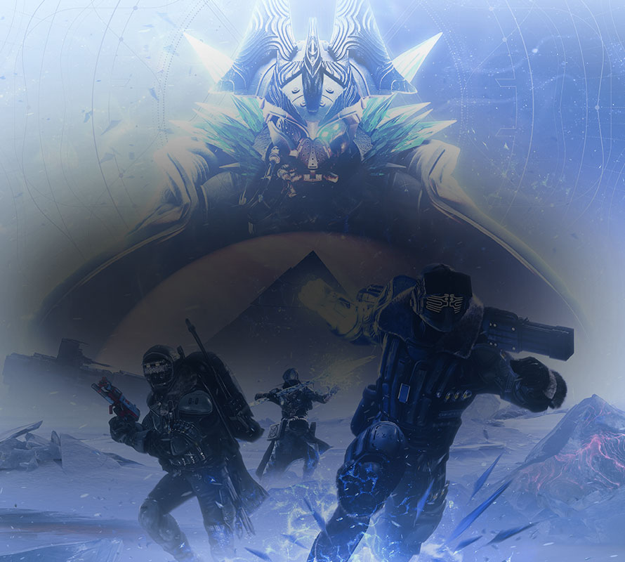 Destiny 2 Beyond Light, 3 guardiões usam poderes de estase em uma tundra gelada