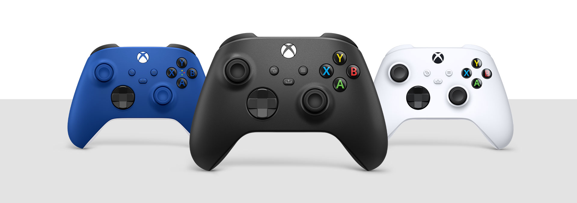 Xbox Wireless Controller Carbon Black, Robot White, and Shock Blue