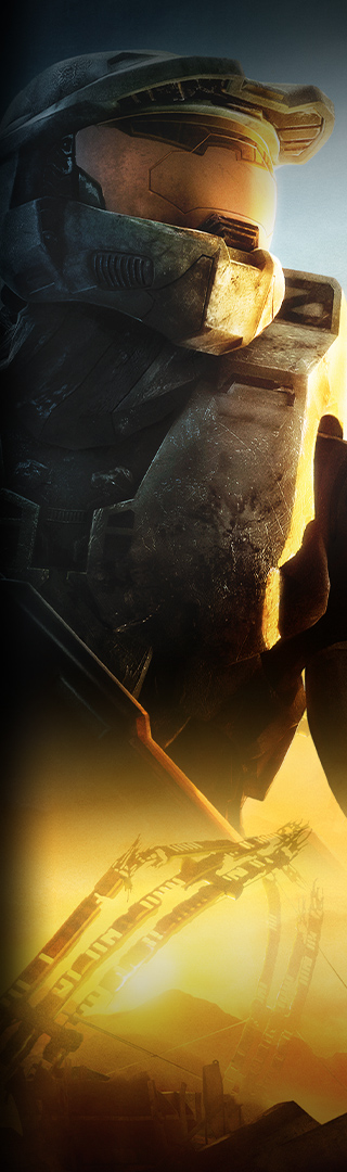 Obrázek ze hry Halo 3, Master Chief uprostřed pustiny s útočnou puškou v ruce