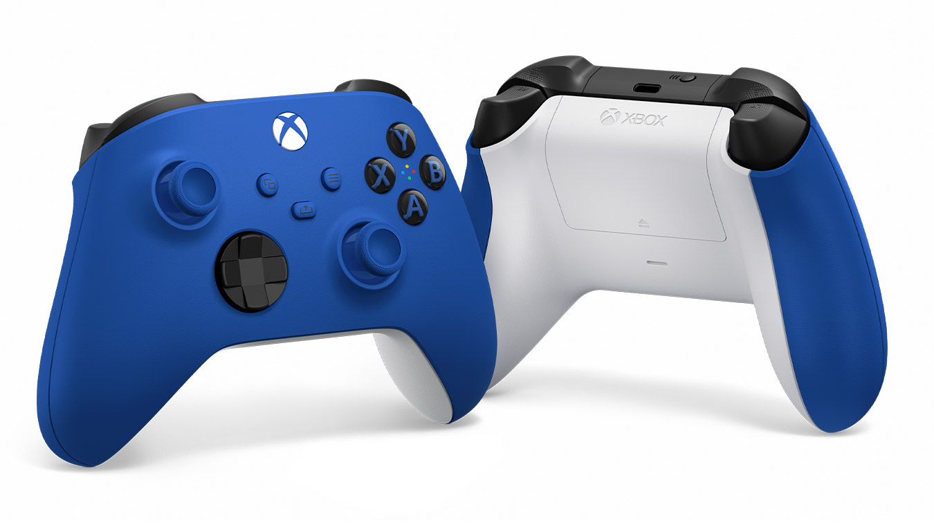 update main gallery with image: Front and back angle of the Xbox Wireless Controller Shock Blue