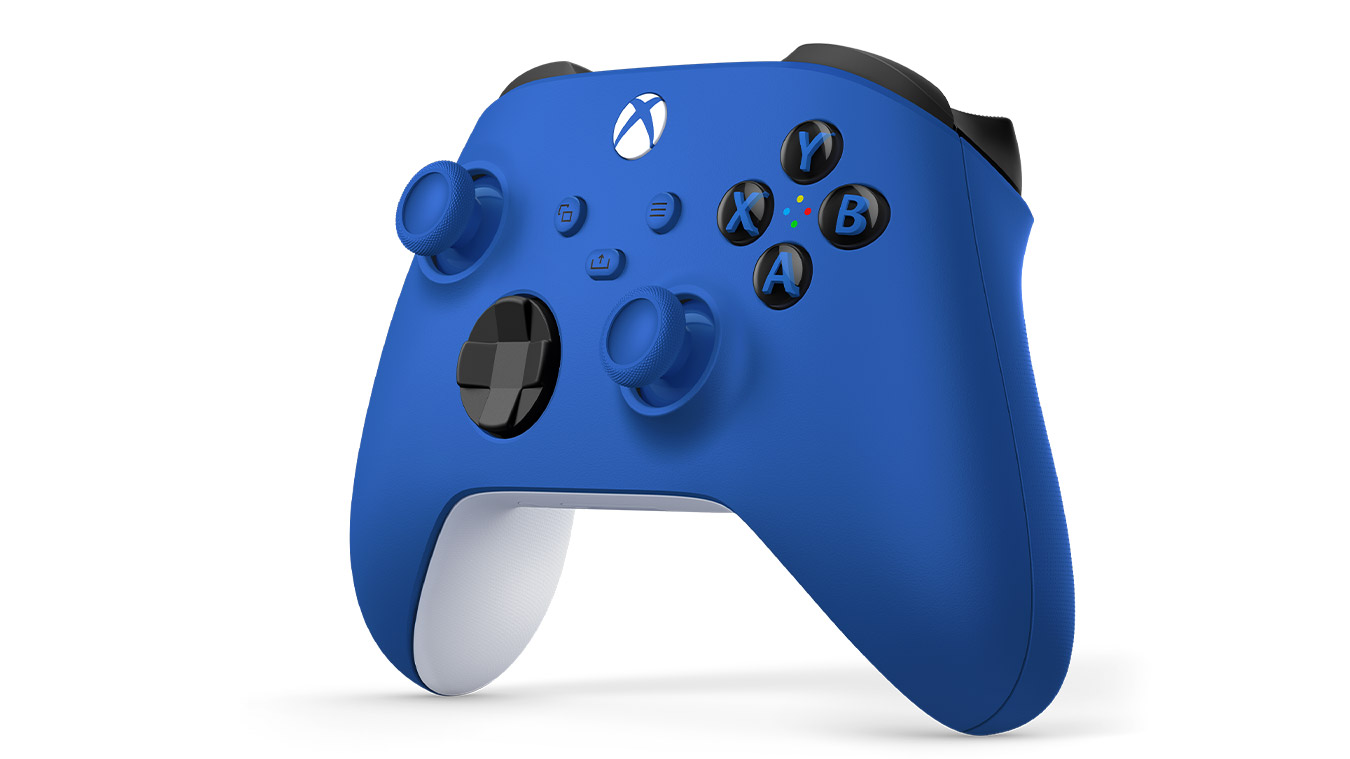 update main gallery with image: Right angle of the Xbox Wireless Controller Shock Blue