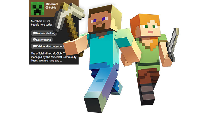 Giocatori di Minecraft con l'immagine di una chat del club