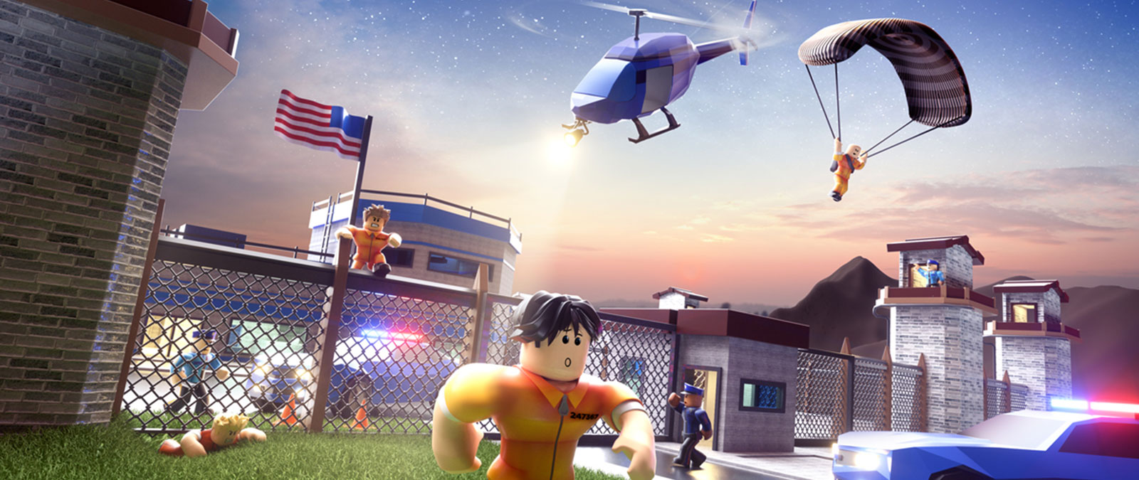 Roblox-hahmot pakenevat vankilasta poliisin ajaessa heitä takaa Jailbreak-pelissä