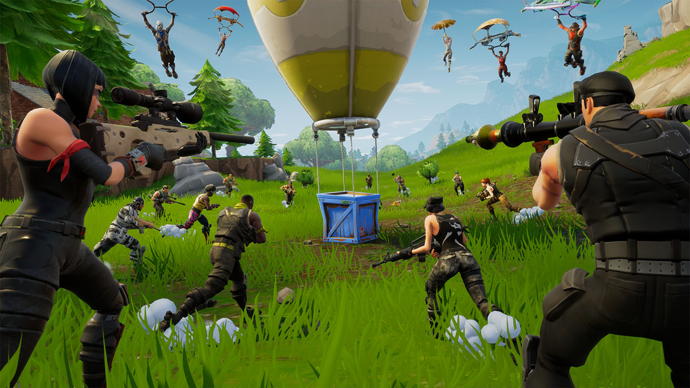 a bunch of characters in fortnite battle royale run toward a supply crate - fortnite original release date