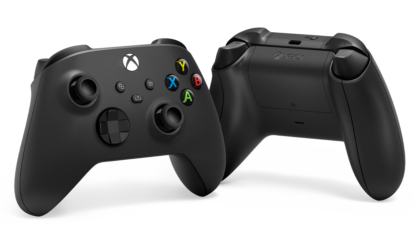 Xbox Kablosuz Oyun Kumandası Carbon Black'in önden ve arkadan görünümü