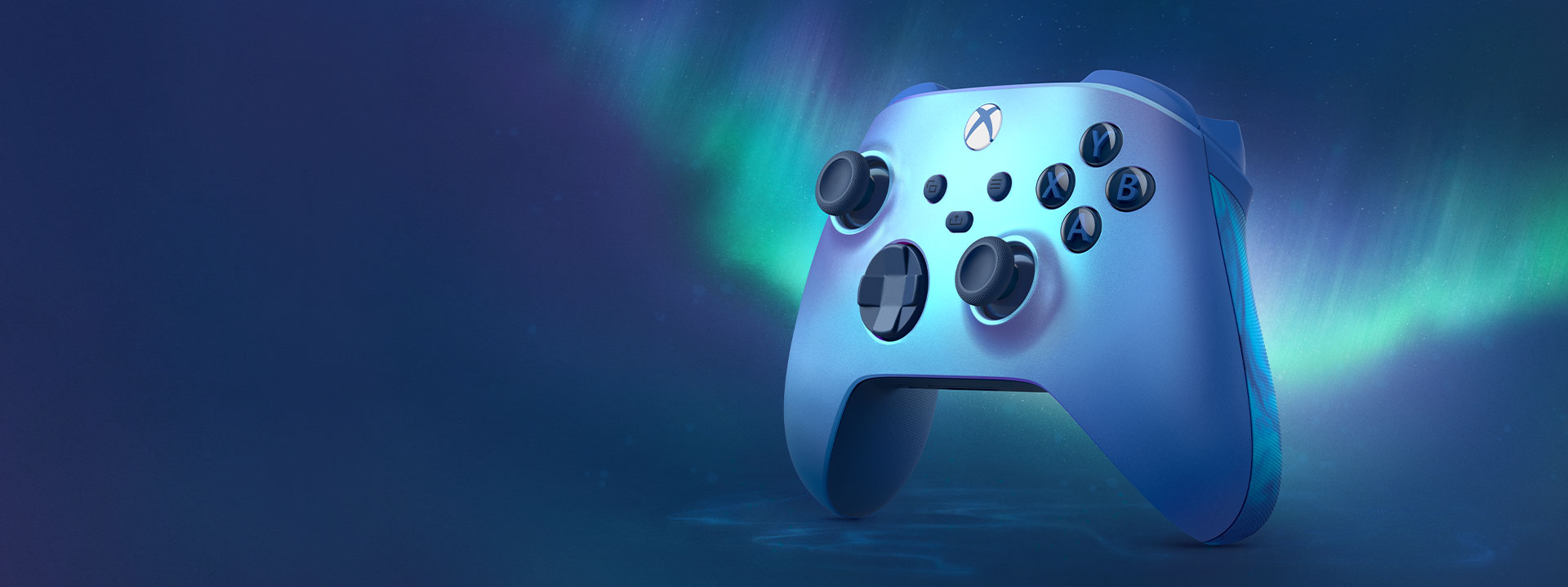 Xbox Wireless Controller – Aqua Shift Special Edition in front of northern lights