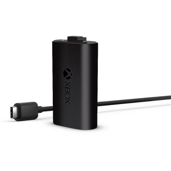 Vue détaillée de la batterie rechargeable Xbox + câble USB-C