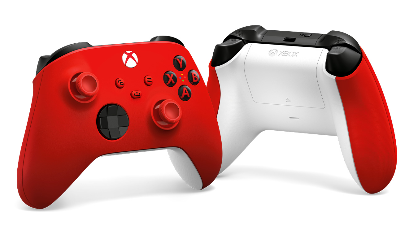 update main gallery with image: Front and back angle of the Xbox Wireless Controller Pulse Red