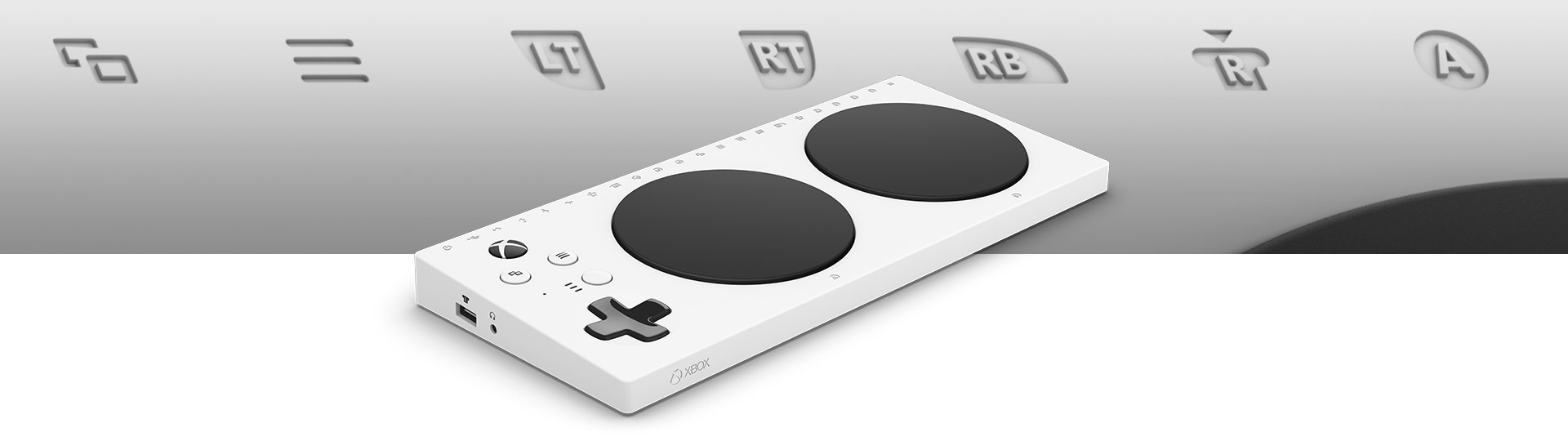 Side view of the Xbox Adaptive Controller and the ports on the Controller