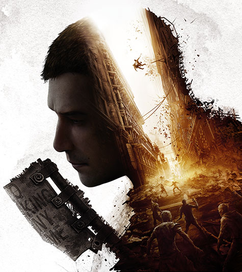 dying light 2, side view of a male face with a weapon that has