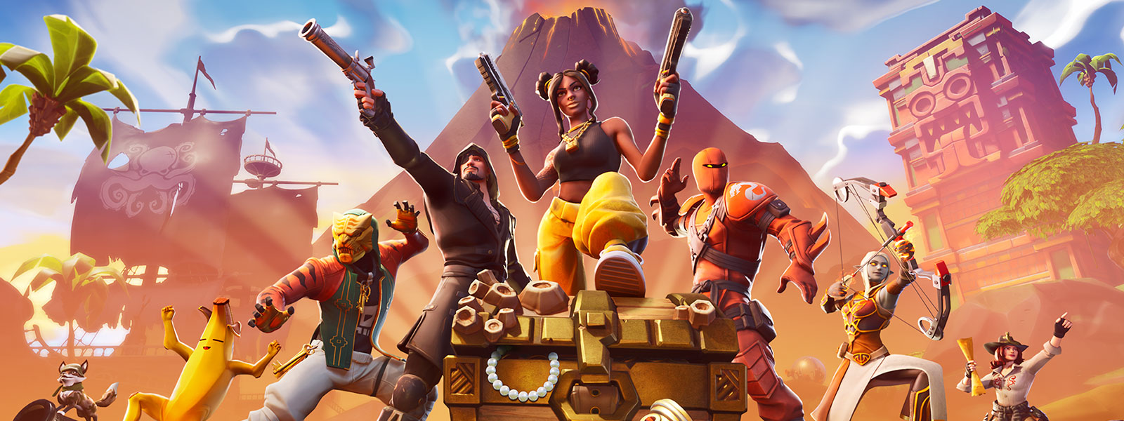 Fortnite Pour Xbox One Xbox - vue de face de personnages debout et portant differentes tenues personnages de fortnite