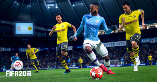 FIFA 20, Raheem Sterling dribleando contra Dortmund