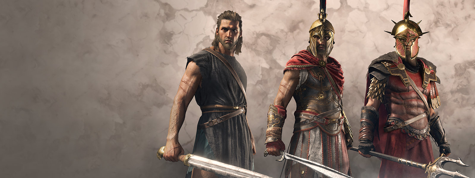 搭配不同的希腊勇士服饰和装备的玩家角色
