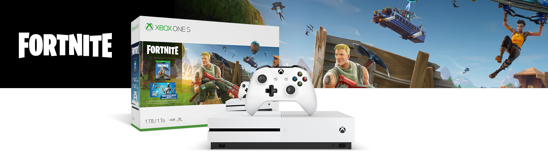 Komplekt Xbox One S 1 Tb Xbox - vid speredi na korobku s komplektom xbox one s fortnite