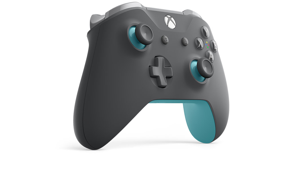 grey and light blue xbox controller