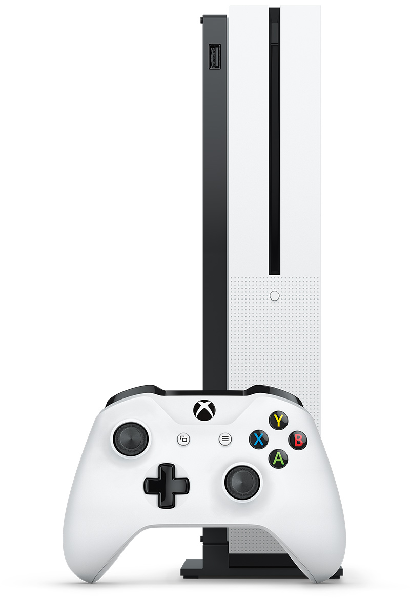 Consola vertical Xbox One S más controlador