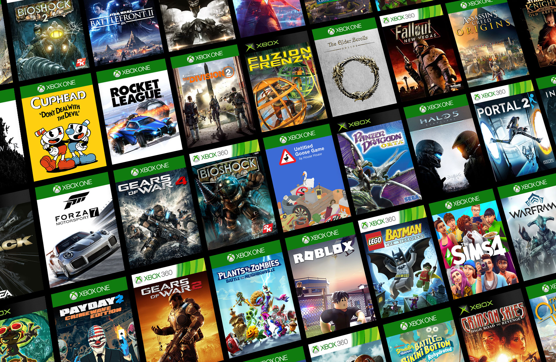 Mozaika zpětně kompatibilních herních titulů pro Xbox