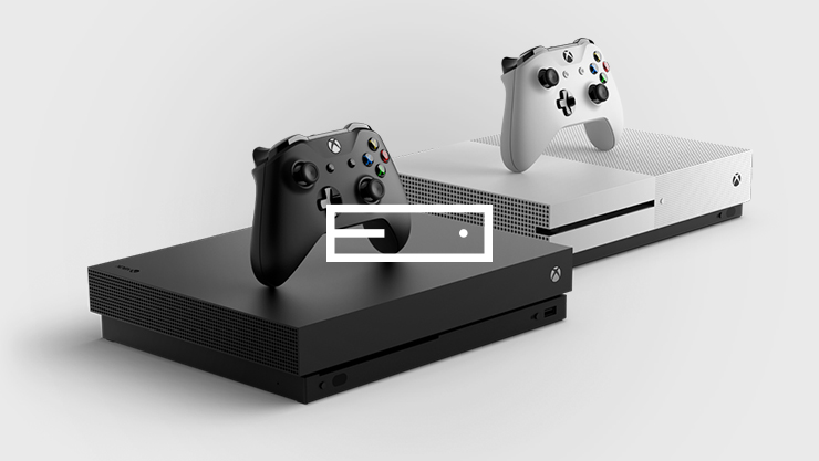 Xbox One S 和 Xbox One X 主机和控制器，以及主机图标
